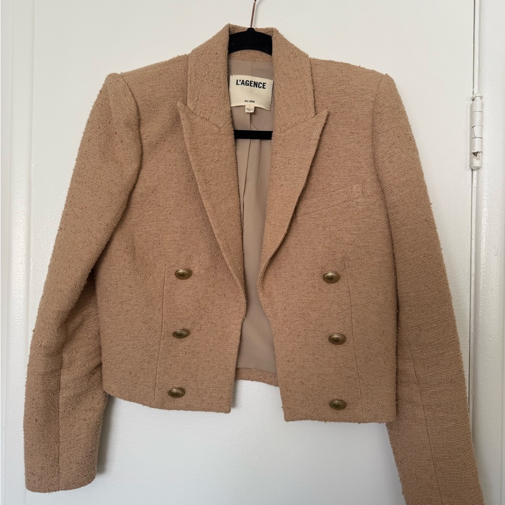 L'AGENCE Beige Textured Cropped Blazer